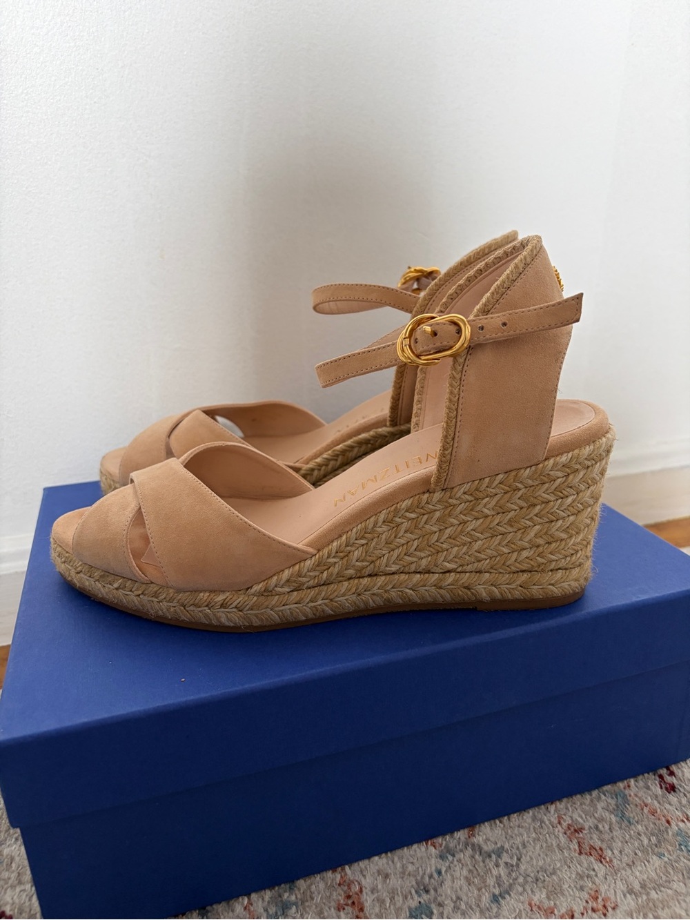 Stuart Weitzman Mirela Espadrille Wedge Sandal in Beige Suede - Picture 3 of 9
